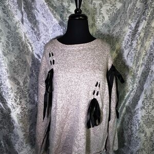 SHEIN Oatmeal Sweater with Black Ribbon Accents